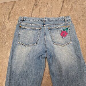 Rare MK Couture Italian Embroidered Jeans size 8 flowers hibiscus michael kors